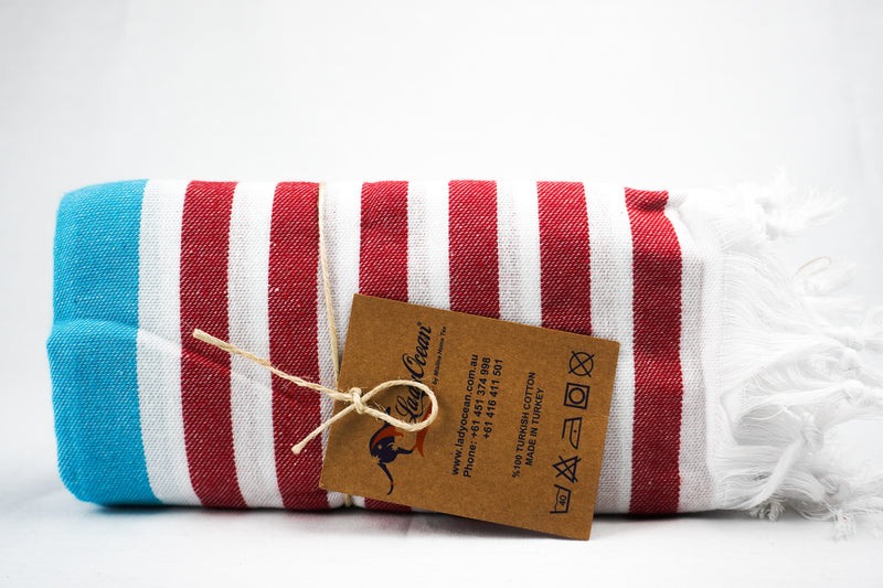 %100 ORIGINAL TURKISH COTTON TOWELS -TURQUOISE RED -