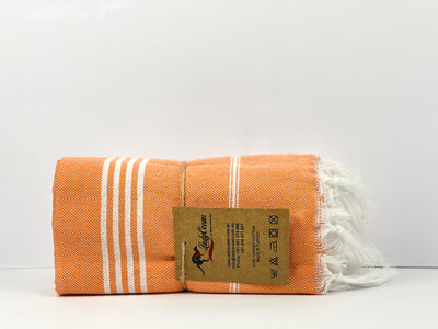 Orange White Stripes - %100 ORIGINAL TURKISH COTTON TOWELS