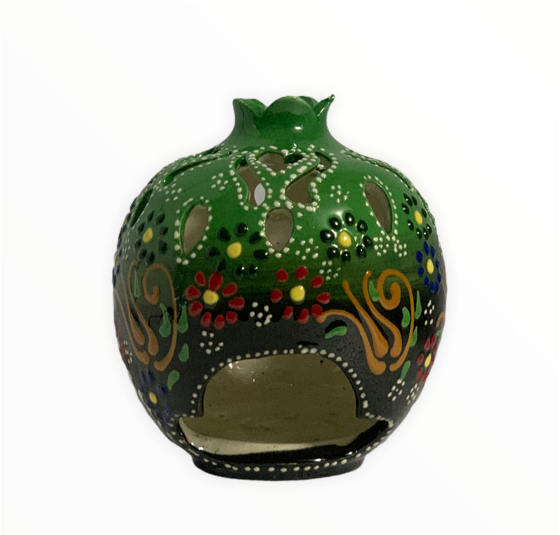 Handmade Ceramic Candle Holder - GreenBlack