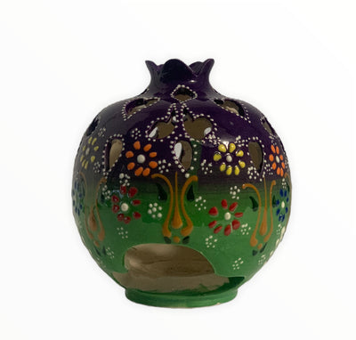 Handmade Ceramic Candle Holder - Purple Green