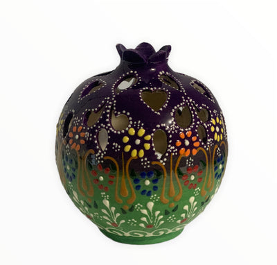 Handmade Ceramic Candle Holder - Purple Green