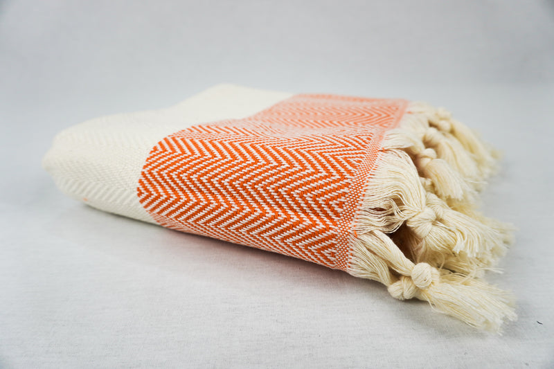 %100 Original Turkish Cotton Towels - Orange Zigzag