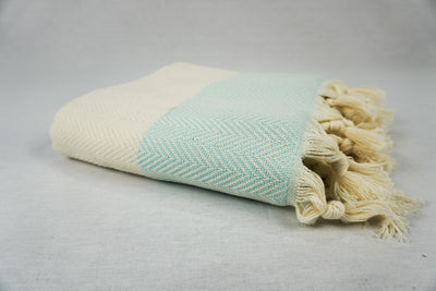 %100 Original Turkish Cotton Towels - Baby Blue Zigzag