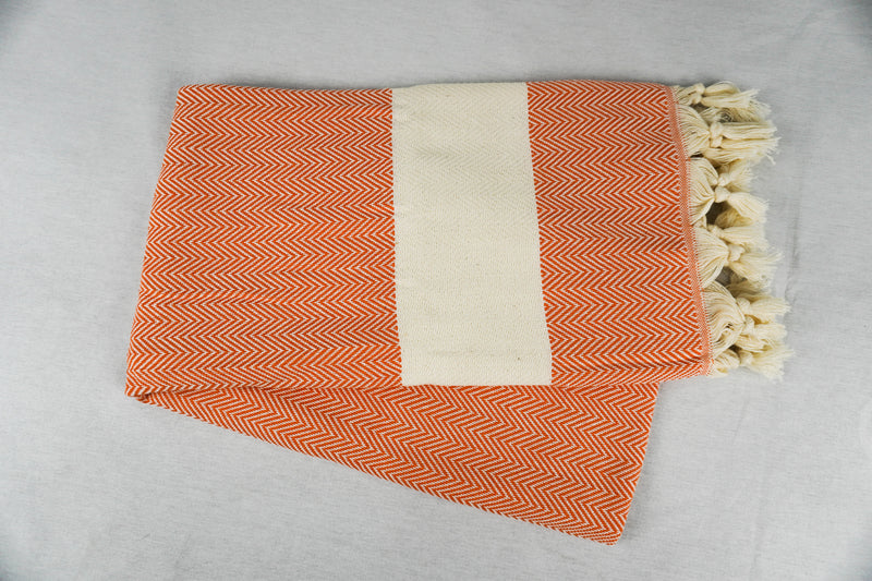 %100 Original Turkish Cotton Towels - Orange Zigzag