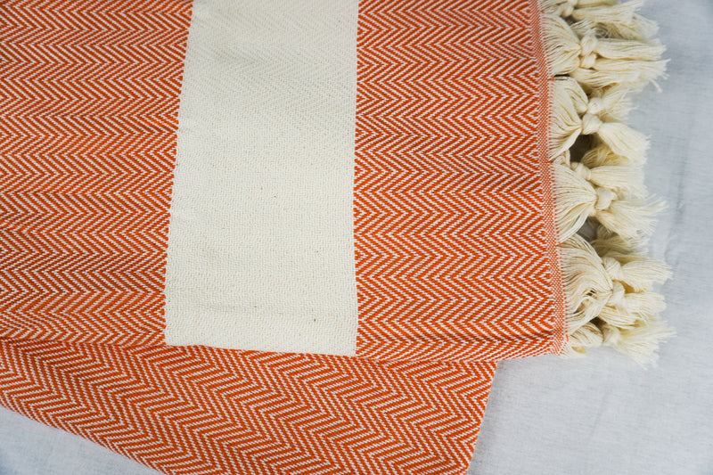 %100 Original Turkish Cotton Towels - Orange Zigzag