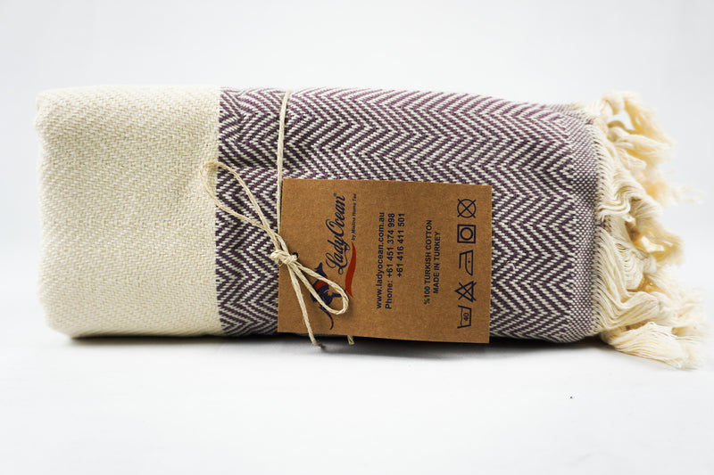 %100 Original Turkish Cotton Towels - Purple Zigzag