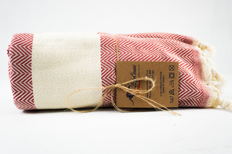 %100 Original Turkish Cotton Towels - PinkRed Zigzag