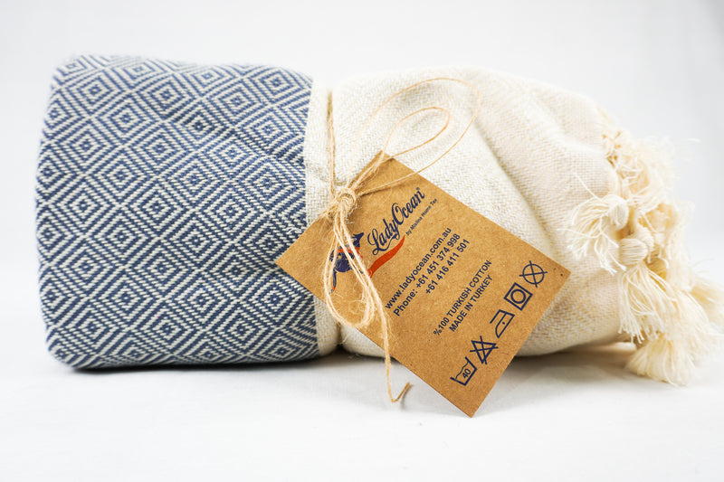 %100 Original Turkish Cotton Towels - Soft Blue Diamond