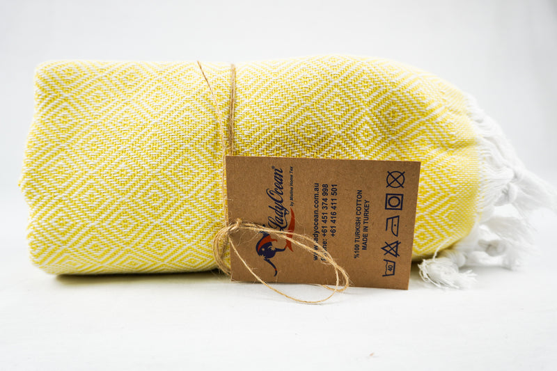 %100 Original Turkish Cotton Towels - Yellow Diamond