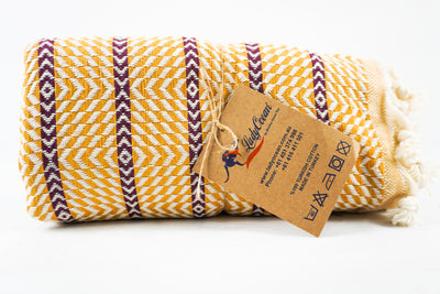 %100 Original Turkish Cotton Towels - Orange Purple Zigzag