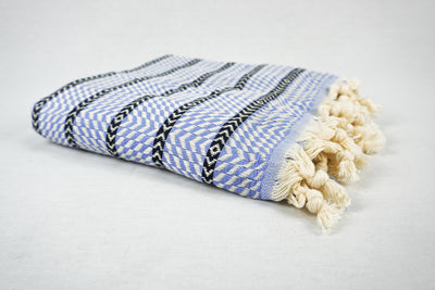 %100 Original Turkish Cotton Towels -SAND-FREE- Baby Blue Black Zigzag