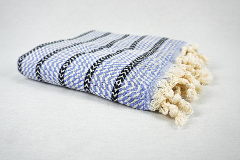 %100 Original Turkish Cotton Towels -SAND-FREE- Baby Blue Black Zigzag