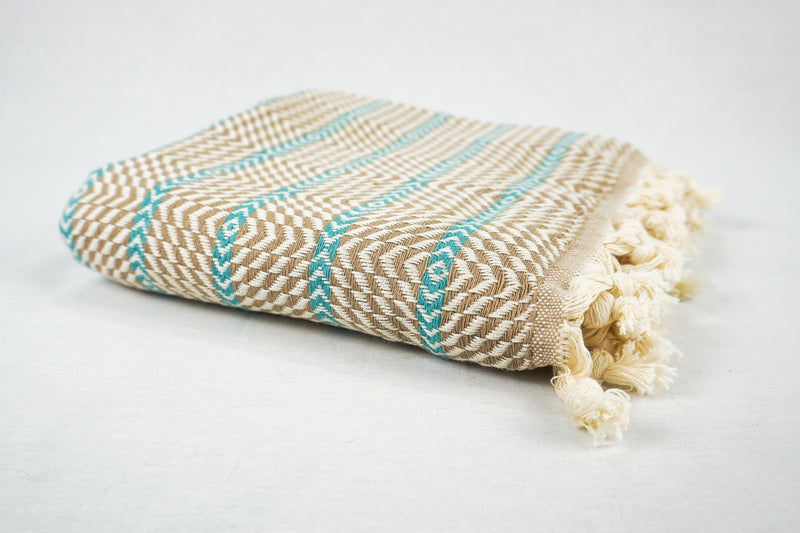 %100 Original Turkish Cotton Towels - Brown Blue Zigzag