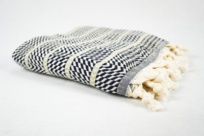 %100 Original Turkish Cotton Towels - Navy Gray Zigzag