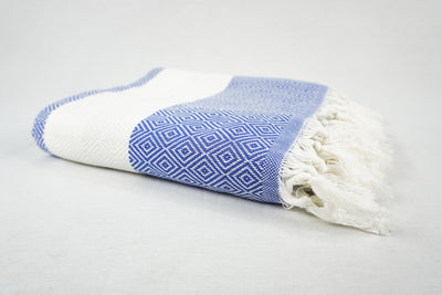 %100 Original Turkish Cotton Towels - Blue & White Diamond