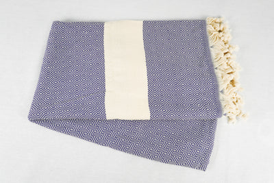 %100 Original Turkish Cotton Towels - Blue Cream Diamond