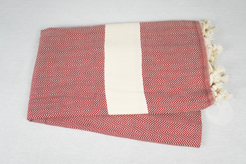 %100 Original Turkish Cotton Towels - PinkRed Zigzag