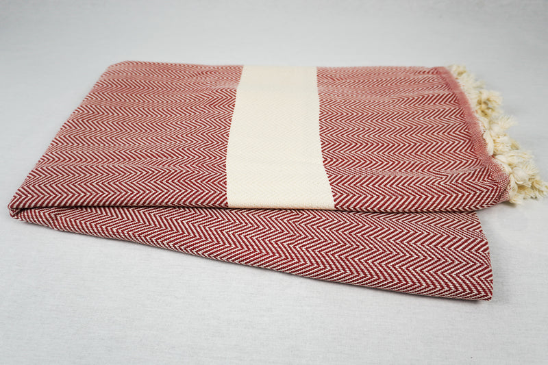 %100 Original Turkish Cotton Towels - PinkRed Zigzag