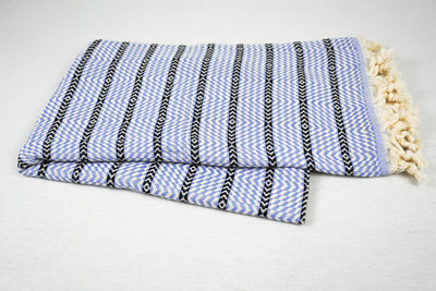 %100 Original Turkish Cotton Towels -SAND-FREE- Baby Blue Black Zigzag