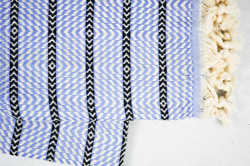 %100 Original Turkish Cotton Towels -SAND-FREE- Baby Blue Black Zigzag