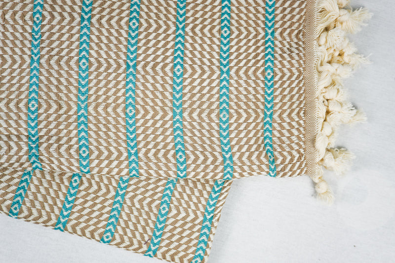 %100 Original Turkish Cotton Towels - Brown Blue Zigzag