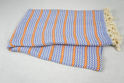 %100 Original Turkish Cotton Towels - Baby Blue Orange Zigzag