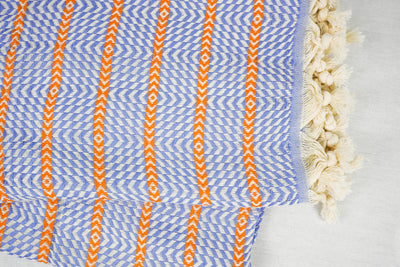 %100 Original Turkish Cotton Towels - Baby Blue Orange Zigzag