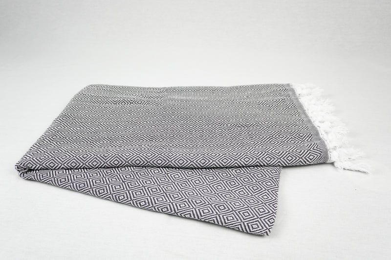 %100 Original Turkish Cotton Towels - Dark Gray Diamond