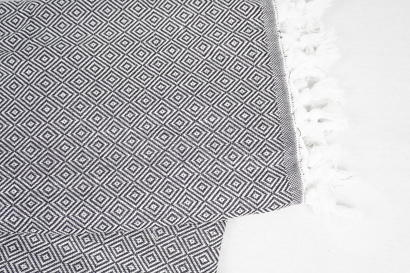 %100 Original Turkish Cotton Towels - Dark Gray Diamond