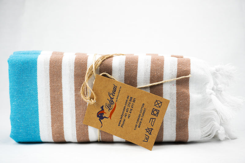 %100 ORIGINAL TURKISH COTTON TOWELS -BABY BLUE BROWN-