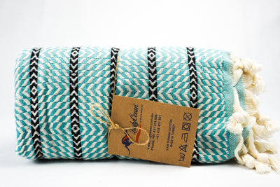%100 Original Turkish Cotton Towels - Turquoise Black Zigzag