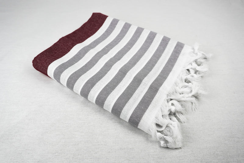 %100 ORIGINAL TURKISH COTTON TOWELS -GREY RED -