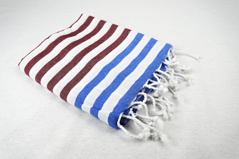 %100 ORIGINAL TURKISH COTTON TOWELS -RED BLUE STRIPES -