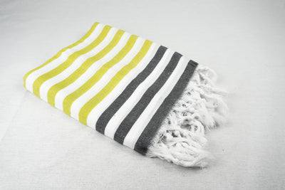 %100 ORIGINAL TURKISH COTTON TOWELS - GREY YELLOW STRIPES