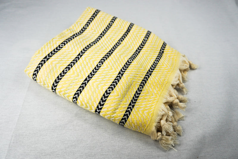 %100 Original Turkish Cotton Towels - Yellow Black Zigzag