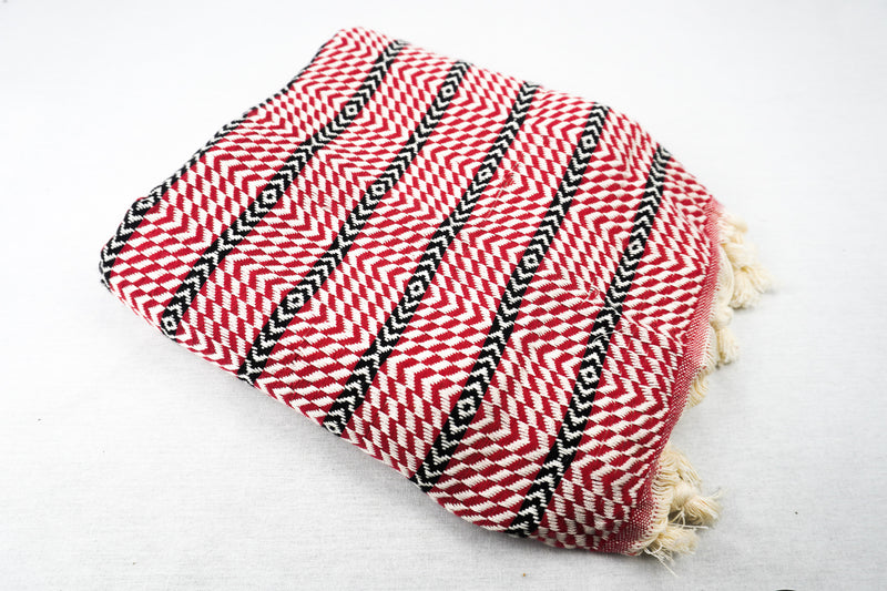 %100 Original Turkish Cotton Towels - Red Black Zigzag