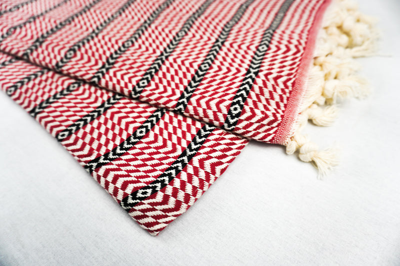 %100 Original Turkish Cotton Towels - Red Black Zigzag