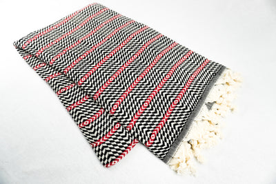 %100 Original Turkish Cotton Towels - Black Red Zigzag