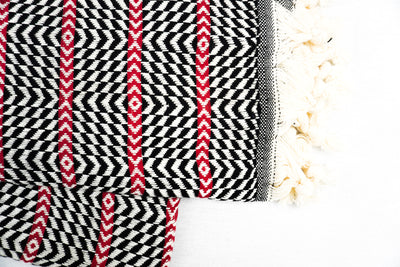 %100 Original Turkish Cotton Towels - Black Red Zigzag