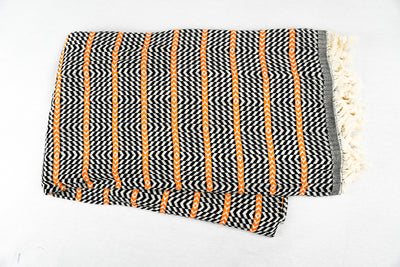 %100 Original Turkish Cotton Towels - Black Orange Zigzag