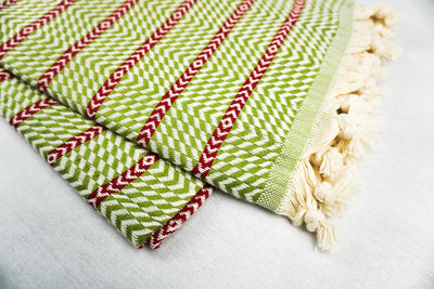 %100 Original Turkish Cotton Towels - Green Red Zigzag