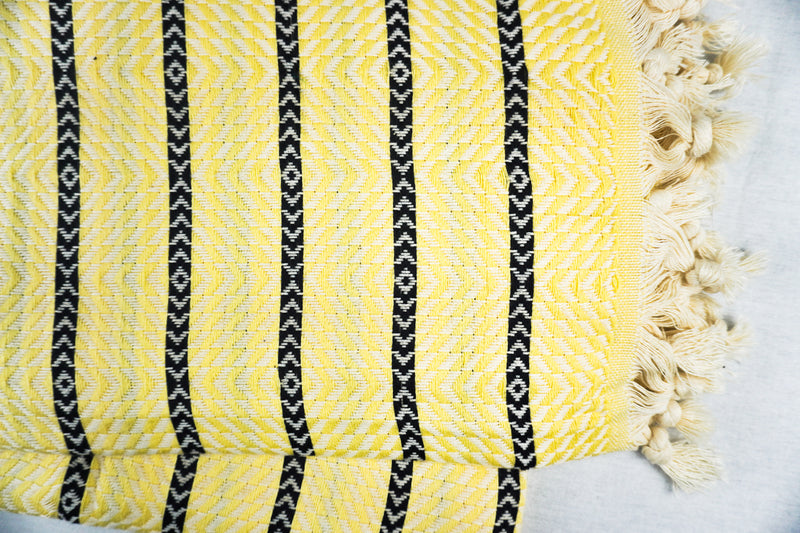 %100 Original Turkish Cotton Towels - Yellow Black Zigzag