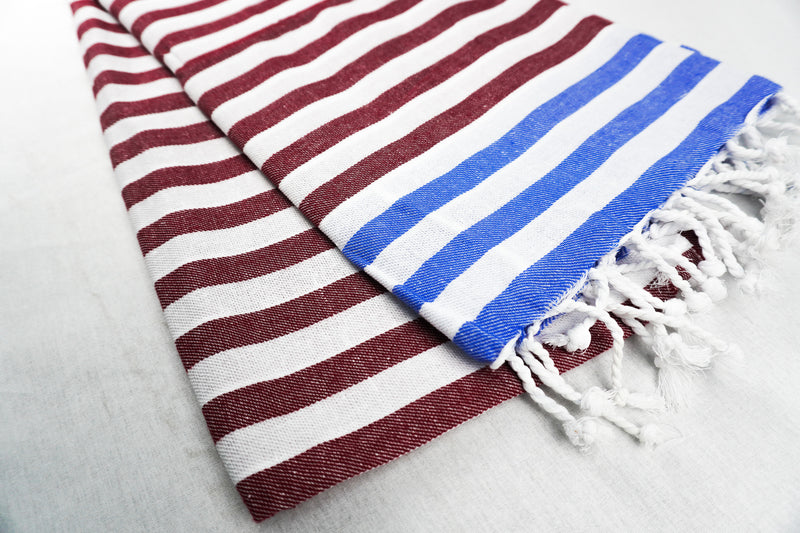 %100 ORIGINAL TURKISH COTTON TOWELS -RED BLUE STRIPES -