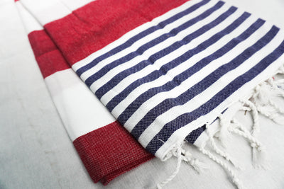 %100 ORIGINAL TURKISH COTTON TOWELS -NAVY RED -