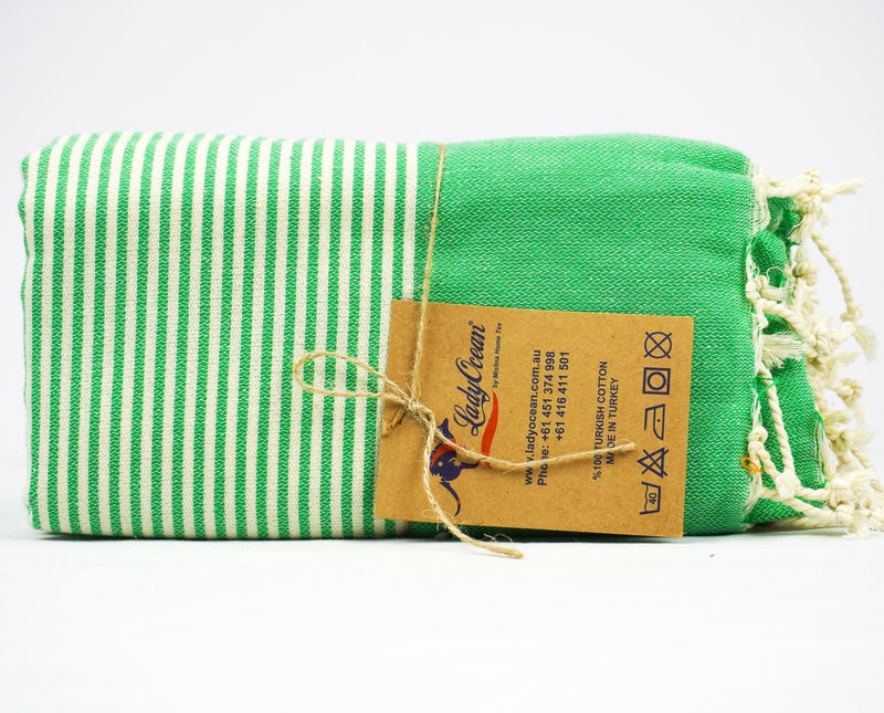 Green White Stripes - %100 ORIGINAL TURKISH COTTON TOWELS