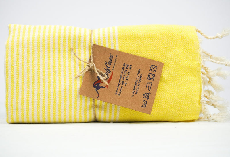 Yellow White Stripes - %100 ORIGINAL TURKISH COTTON TOWELS