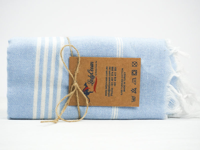Baby Blue White Stripes - %100 ORIGINAL TURKISH COTTON TOWELS
