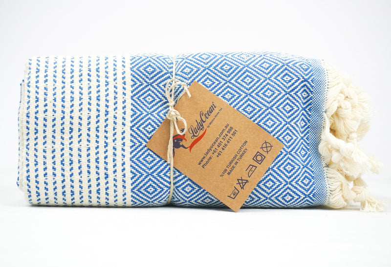 Blue Stripe Diamond - %100 Original Turkish Cotton Towels
