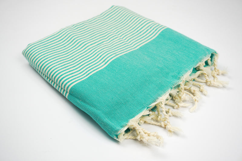 Turquoise White Stripes - %100 ORIGINAL TURKISH COTTON TOWELS