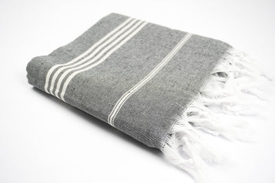 Dark Grey White Stripes - %100 ORIGINAL TURKISH COTTON TOWELS